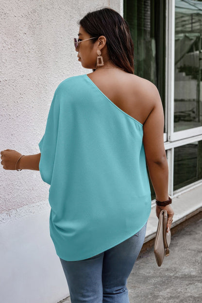 Plus One Shoulder Solid Casual Loose Fit Shirt - AV Fashion’s