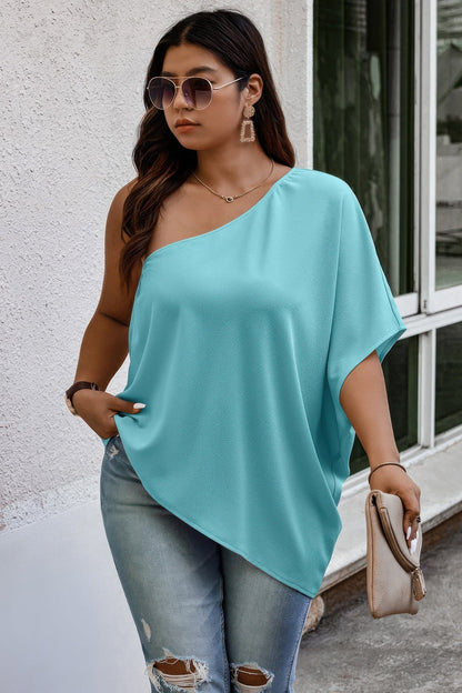 Plus One Shoulder Solid Casual Loose Fit Shirt - AV Fashion’s