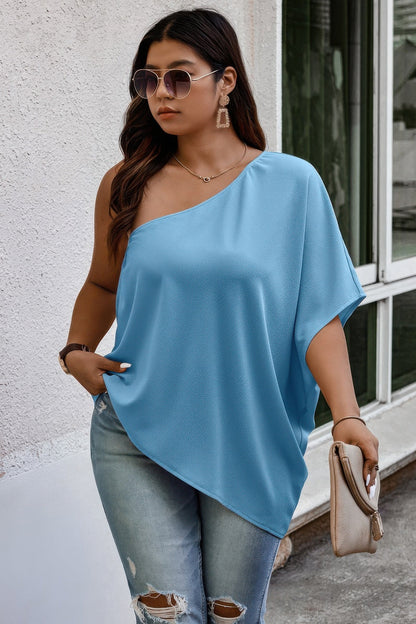 Plus One Shoulder Solid Casual Loose Fit Shirt - AV Fashion’s