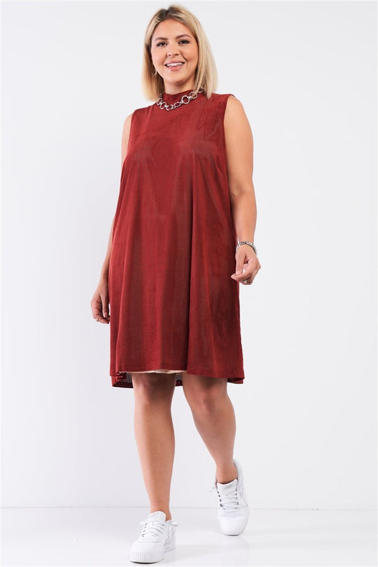 Plus Rust And Nude Illusion High Neck Swing Dress - AV Fashion’s
