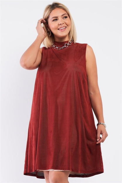 Plus Rust And Nude Illusion High Neck Swing Dress - AV Fashion’s