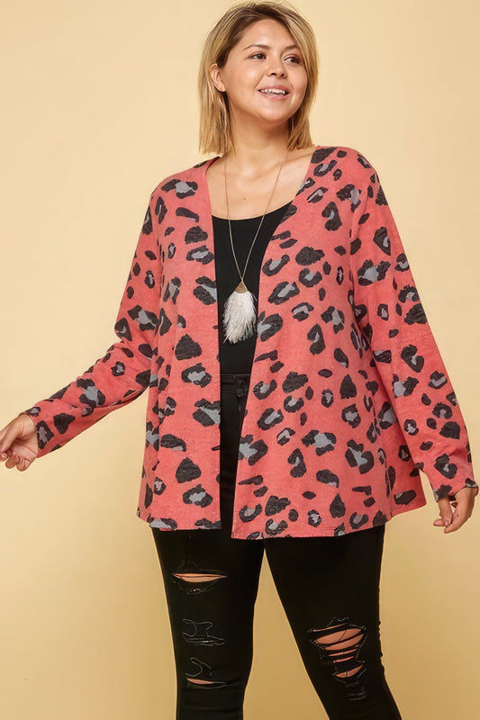 Plus Size Animal Printed Open Front Cropped Cardigan - AV Fashion’s