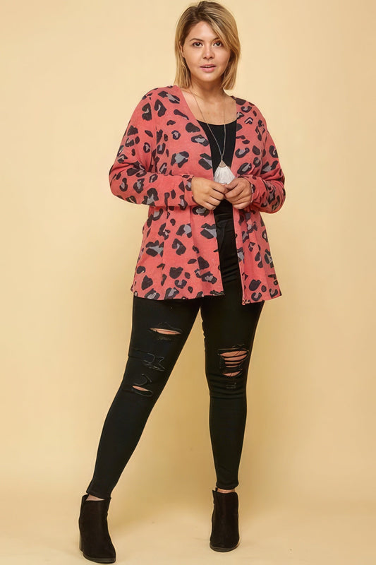 Plus Size Animal Printed Open Front Cropped Cardigan - AV Fashion’s