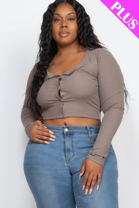 Plus Size Button Up Cropped Top - AV Fashion’s