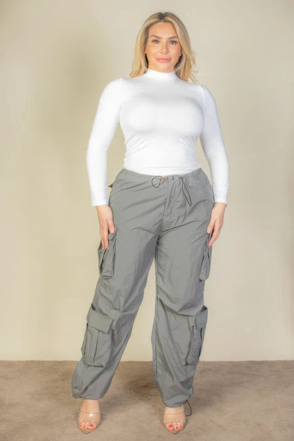 Plus Size Flap Pockets Drawstring Ruched Parachute Pants - AV Fashion’s