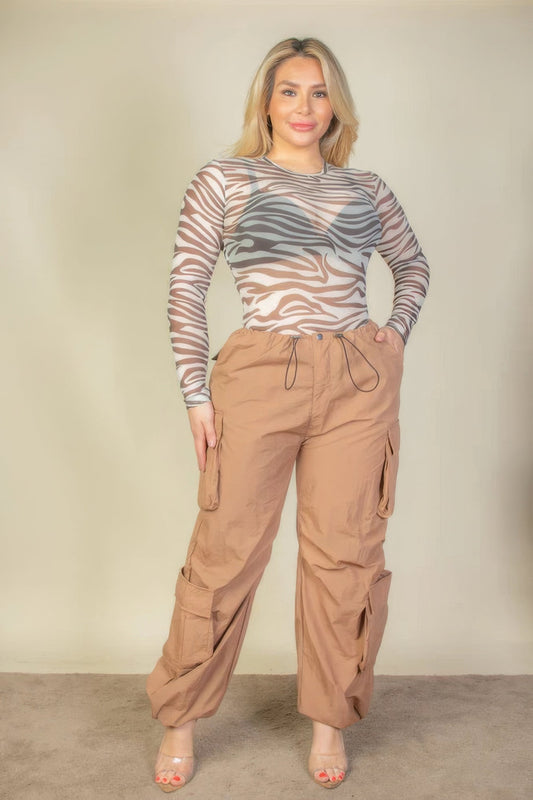 Plus Size Flap Pockets Drawstring Ruched Parachute Pants - AV Fashion’s