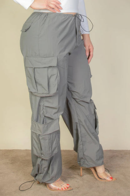 Plus Size Flap Pockets Drawstring Ruched Parachute Pants - AV Fashion’s