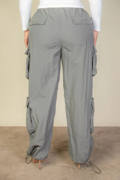 Plus Size Flap Pockets Drawstring Ruched Parachute Pants - AV Fashion’s