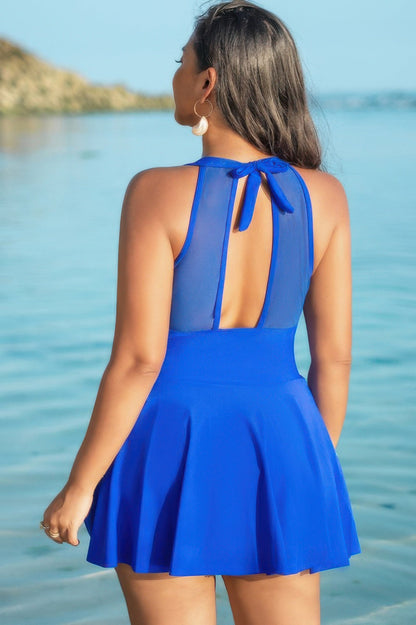 Plus Size Halter Ruched Sleeveless Swim Dress - AV Fashion’s