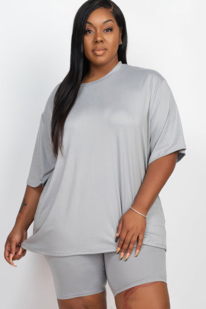 Plus Size Loose Fit Top & Biker Shorts Set - AV Fashion’s