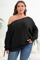 Plus Size One Shoulder Beaded Sweater - AV Fashion’s