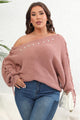Plus Size One Shoulder Beaded Sweater - AV Fashion’s