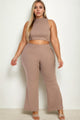 Plus Size Ribbed Mock Neck Crop Tank Top& Bootcut Pants Set - AV Fashion’s