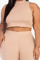 Plus Size Ribbed Mock Neck Crop Tank Top& Bootcut Pants Set - AV Fashion’s