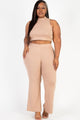 Plus Size Ribbed Mock Neck Crop Tank Top& Bootcut Pants Set - AV Fashion’s