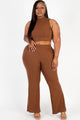 Plus Size Ribbed Mock Neck Crop Tank Top& Bootcut Pants Set - AV Fashion’s