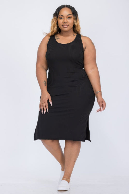 Plus Size Ribbed Side Slit Tank Midi Dress - AV Fashion’s