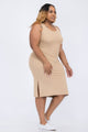 Plus Size Ribbed Side Slit Tank Midi Dress - AV Fashion’s