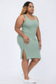 Plus Size Ribbed Side Slit Tank Midi Dress - AV Fashion’s