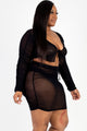 Plus Size Sheer Mesh Tie Front Crop Top & Ruched Side Mini Dress - AV Fashion’s