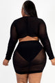 Plus Size Sheer Mesh Tie Front Crop Top & Ruched Side Mini Dress - AV Fashion’s