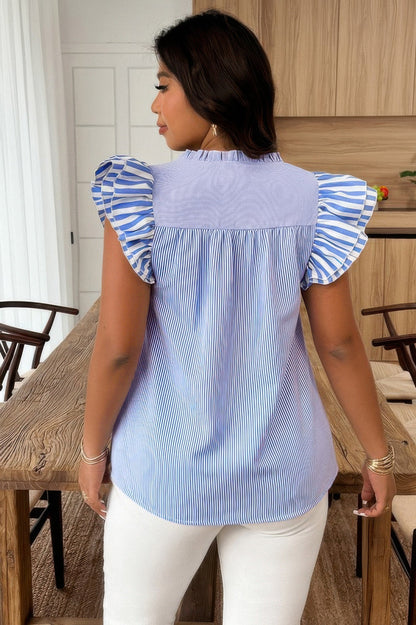 Plus Size Striped V Neck Flutter Sleeve Blouse - AV Fashion’s