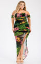 Plus Tropical Off Shoulder Draped Slv Maxi Dress - AV Fashion’s