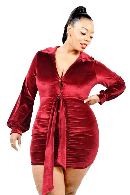 Plus Velvet Bishop Sleeve Mini Dress - AV Fashion’s