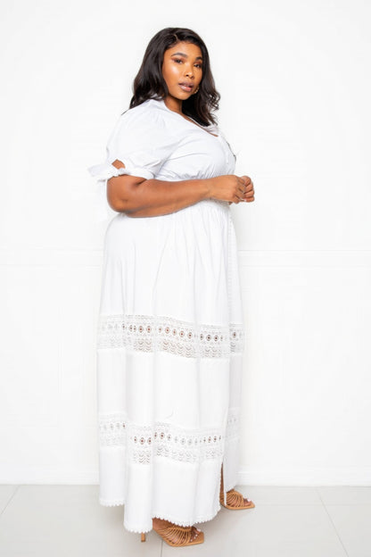 Puff Sleeve Maxi Dress With Lace Insert - AV Fashion’s