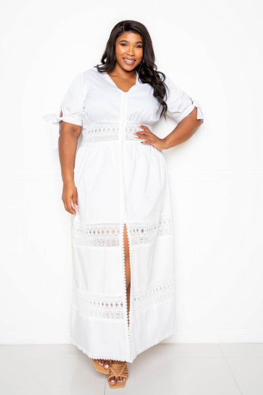 Puff Sleeve Maxi Dress With Lace Insert - AV Fashion’s