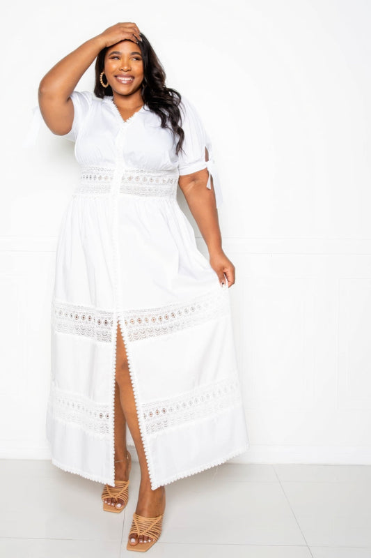 Puff Sleeve Maxi Dress With Lace Insert - AV Fashion’s