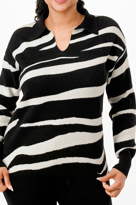 Pullover Collared V - neck Sweater Top And Pant Set - AV Fashion’s
