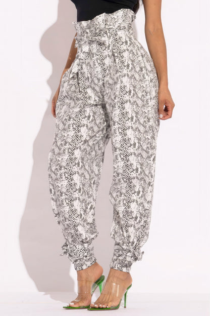 Snake Skin Printed Paper Bag Style Cargo Pants - AV Fashion’s