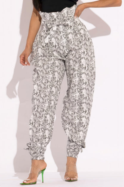 Snake Skin Printed Paper Bag Style Cargo Pants - AV Fashion’s