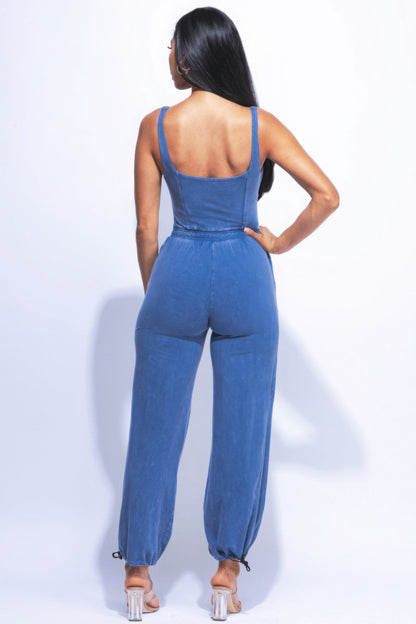 Washed Jumpsuit With Adjustable Ankle - AV Fashion’s