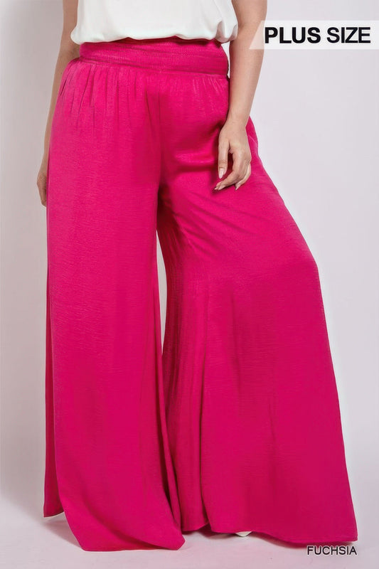 Washed Satin Wide Pants With Waist Smocked - AV Fashion’s