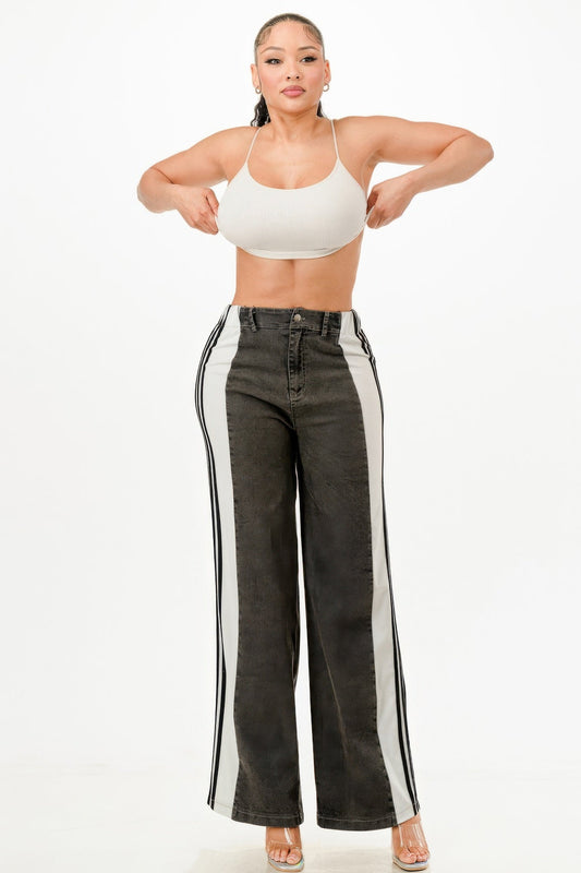 Wide Leg Jeans With Stripe Detail - AV Fashion’s