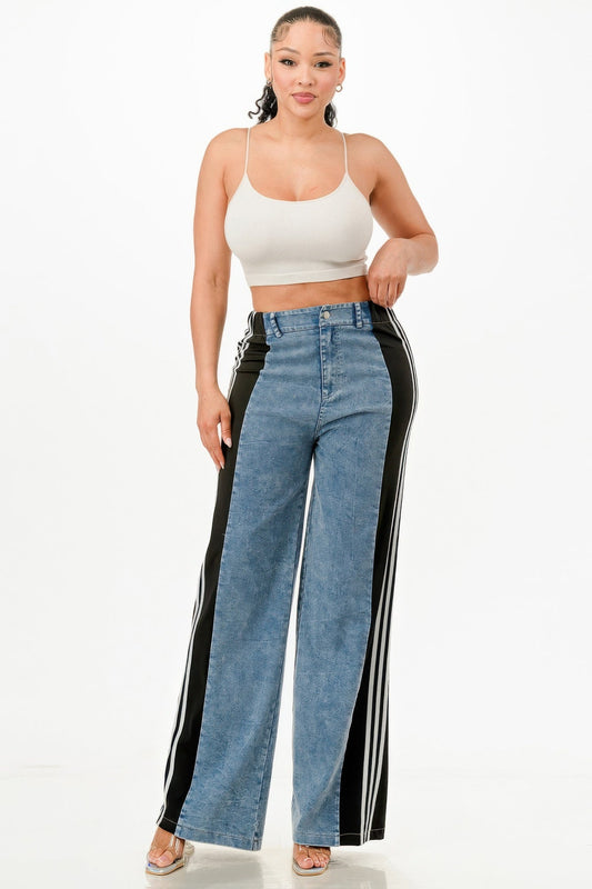 Wide Leg Jeans With Stripe Detail - AV Fashion’s