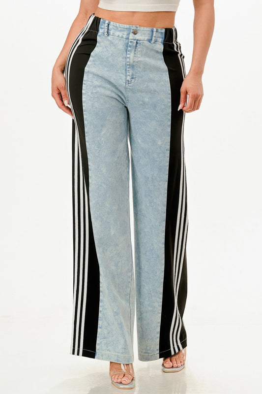 Wide Leg Jeans With Stripe Detail - AV Fashion’s