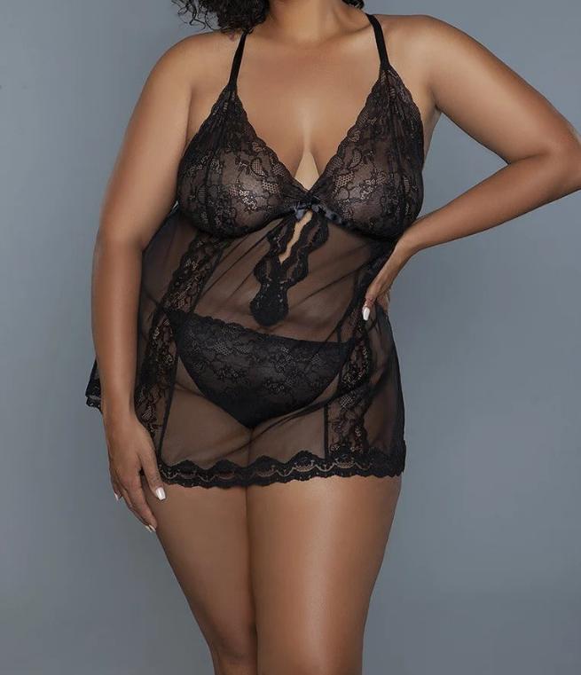 Babydoll Sheer Mesh And Lace throw it back set