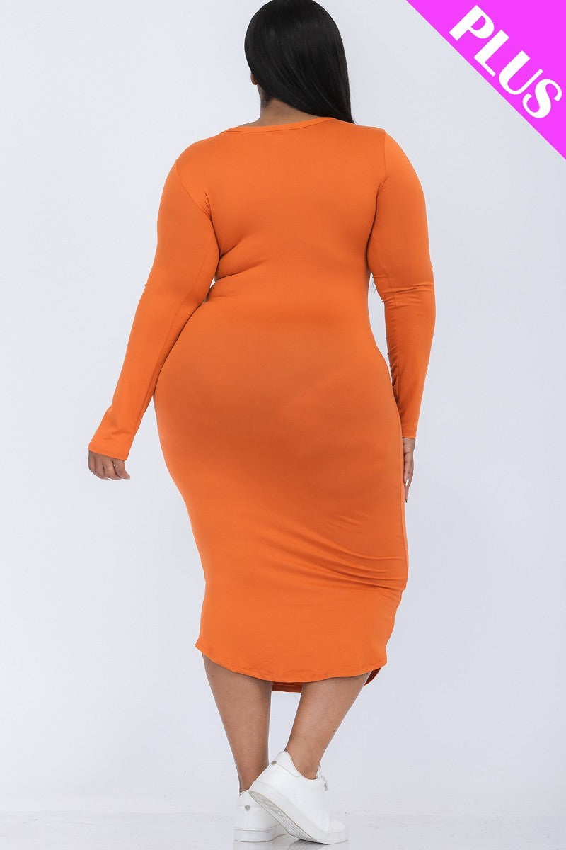 Split Neck Peel the orange Midi Dress