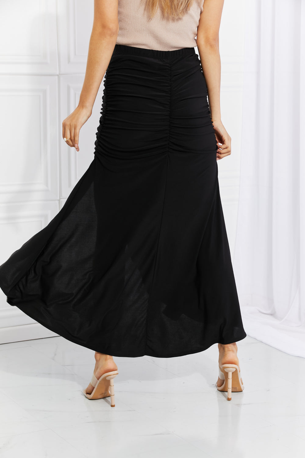 Show him what you working with Up Ruched Slit Maxi Skirt